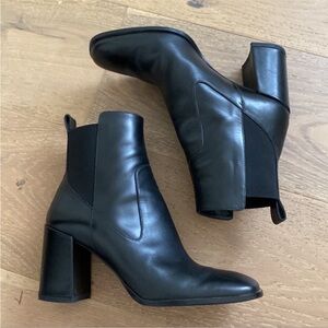 Via Spiga Black Leather Block Heel Chelsea Booties